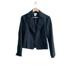 Nine West Women Blazer Jacket Career Embroidered Black Size 8